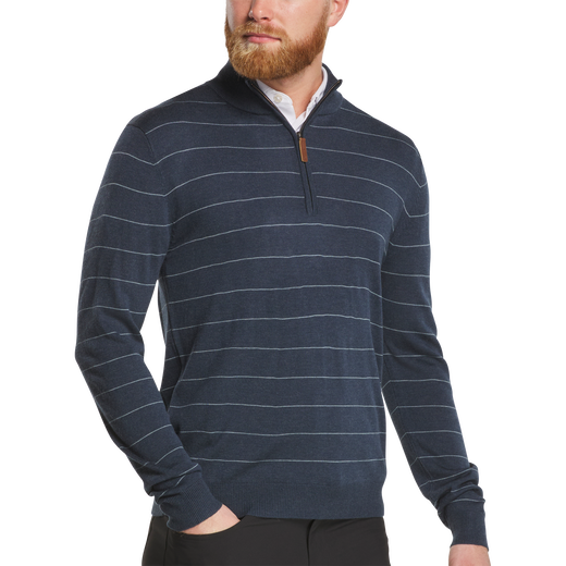 Wool Heather Stripe Quarter-Zip Sweater